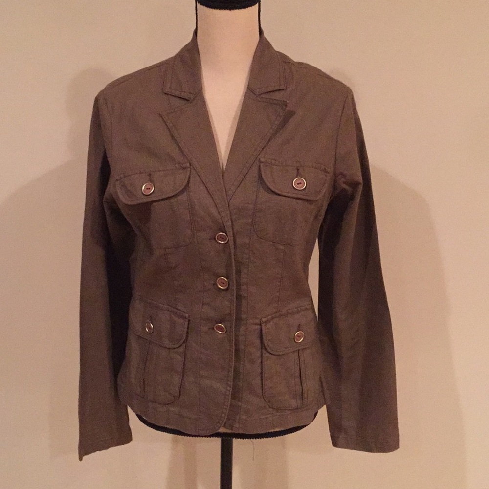 Taupe Button Front Jacket With Pockets - image 1